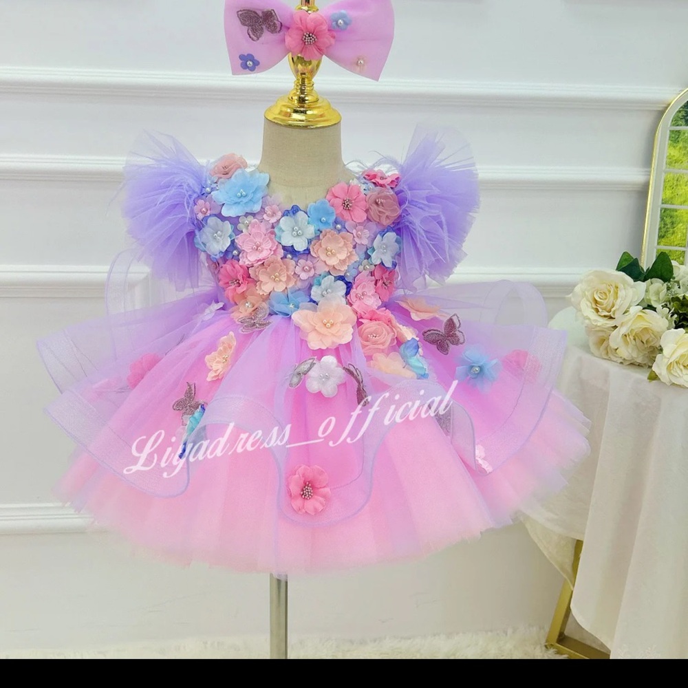 LiyaDress Kids Floral Tutu Dress - Pink and Purple- worn once for photoshoot